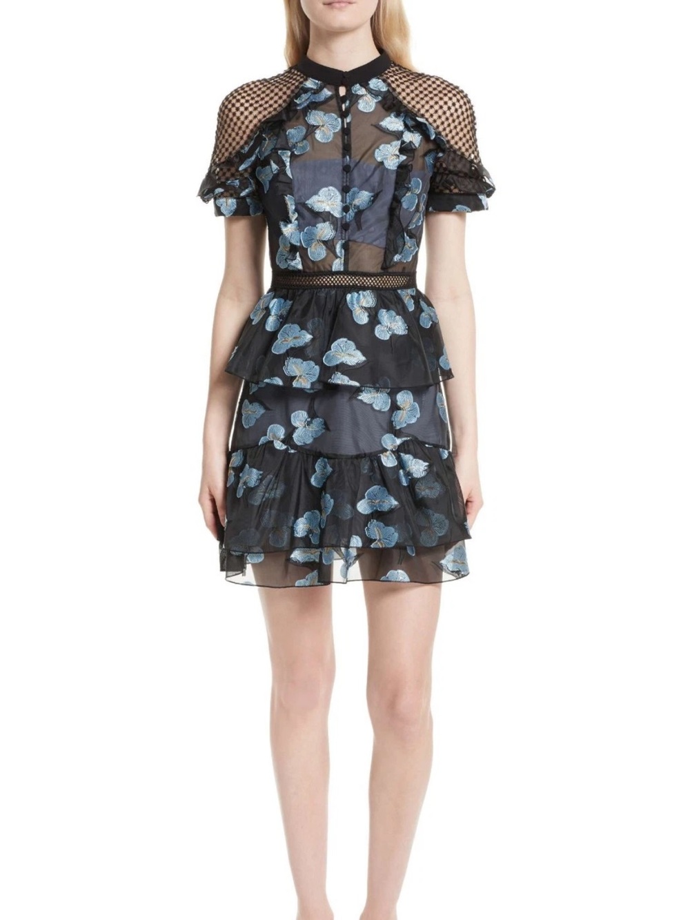 Self Portrait Ruffle Fil Coupe Cape Dress. Worn once. 400 retail